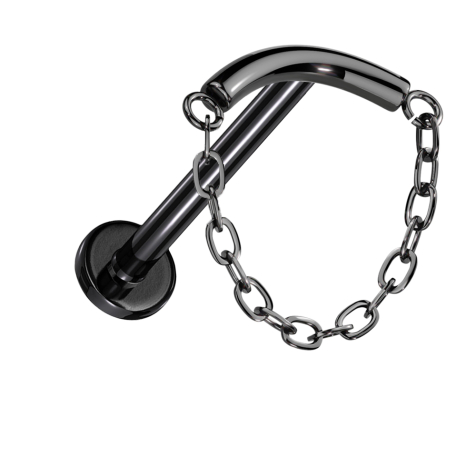 Micro Threadless Labret Black Bar Black Pendant Chain