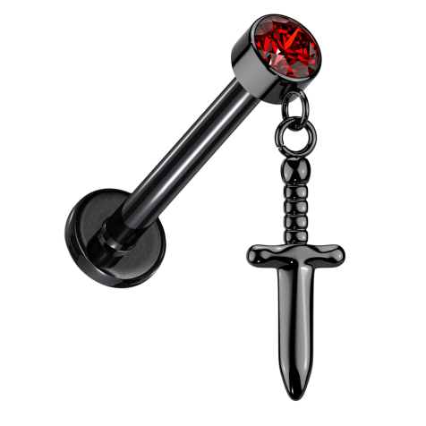 Micro Labret Innengewinde schwarz Zylinder schwarz Kristall rot Anhänger Dolch schwarz