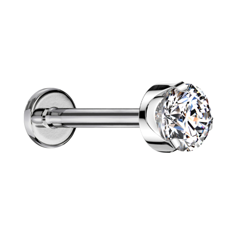 Micro Labret Innengewinde silber flach Kristall silber gefasst