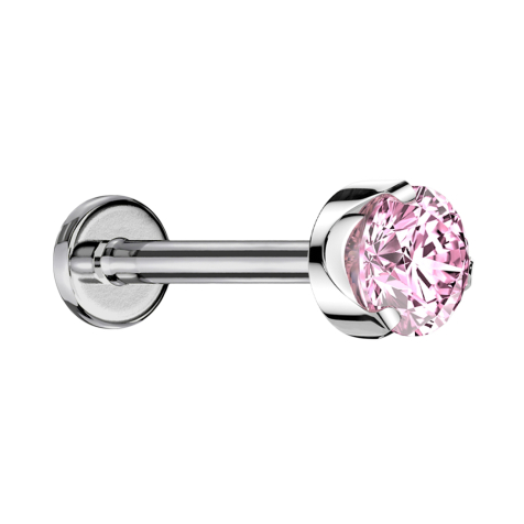 Micro Labret filettatura interna argento piatto cristallo rosa incastonato