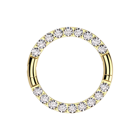 Micro anello segmentato pieghevole placcato oro con cristalli argentati sul davanti e due interruzioni