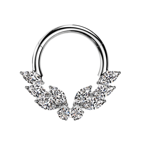 Micro bague segmentée pliable argent six ovales et papillon cristaux argent