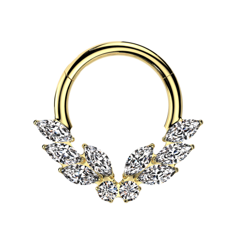 Anello micro segmentato pieghevole placcato oro con sei ovali e farfalla in cristallo argento