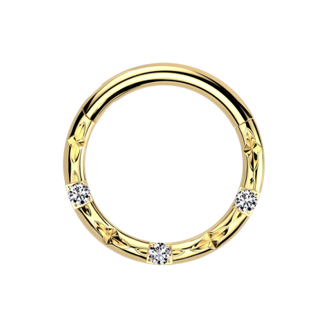 Micro segment ring, foldable, gold-plated, faceted cut, three crystals, silver