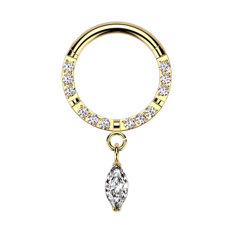 Micro anello segmentato pieghevole placcato oro cristalli frontali argento quattro interruzioni pendente goccia di cristallo