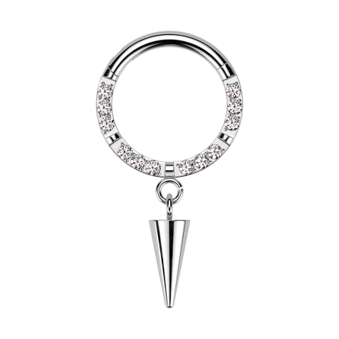 Micro segment ring, foldable, silver front, crystals, silver, four breaks, pendant, cone