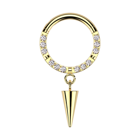 Micro segment ring, foldable, gold-plated, front crystals, silver, four breaks, pendant cone