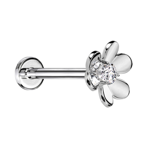 Micro Threadless Labret silver flower silver one crystal silver
