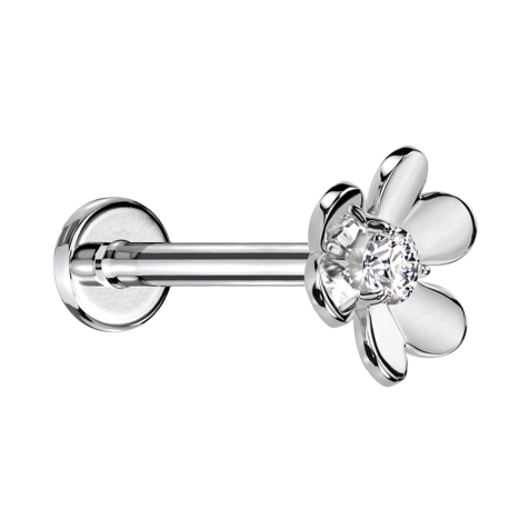 Micro Threadless Labret silber Blume silber ein Kristall silber
