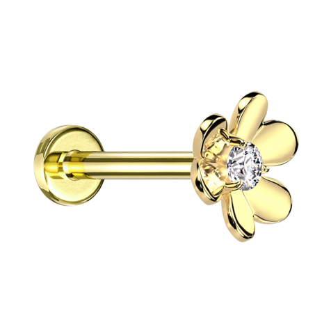 Micro Threadless Labret vergoldet Blume vergoldet ein Kristall silber