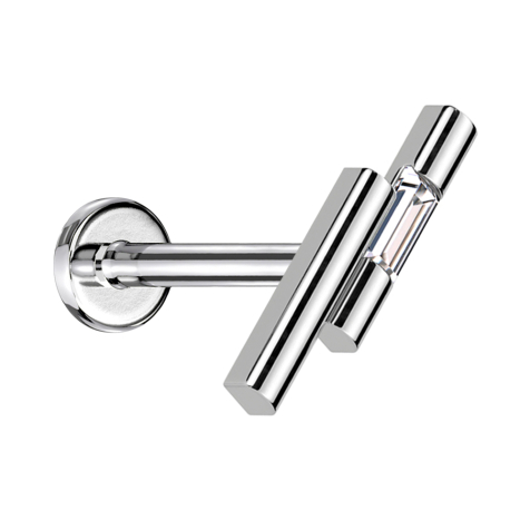 Micro Threadless Labret silver two bars silver crystal silver