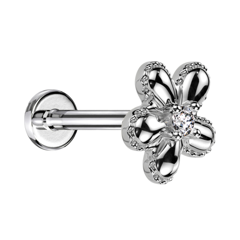 Micro Threadless Labret silver flower dotted silver one crystal silver