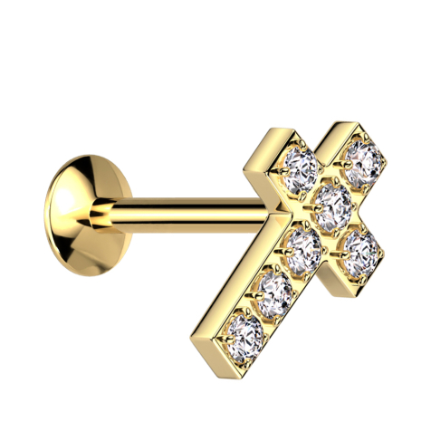 Micro Threadless UFO Labret vergoldet Kreuz vergoldet Kristalle silber