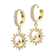 Folding earring gold-plated crystals silver pendant moon...