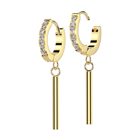 Boucles doreilles à clapet doré cristaux argent pendentif long cylindre