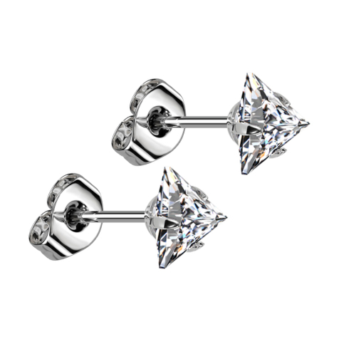 Stud earrings silver with silver triangle crystal