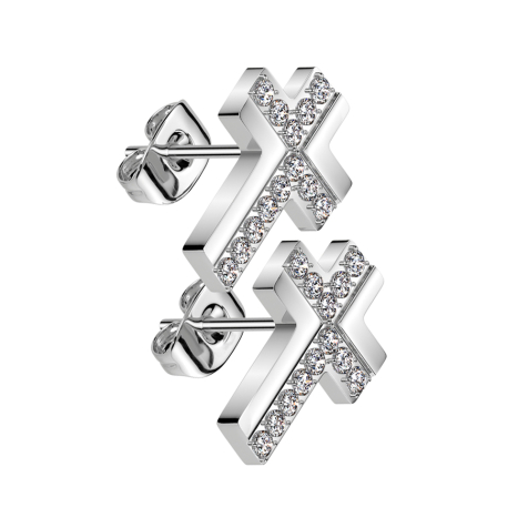 Stud earrings silver cross crystals silver