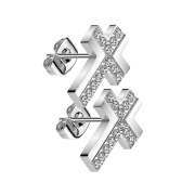 Stud earrings silver cross crystals silver