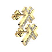 Stud earrings gold-plated cross crystals silver