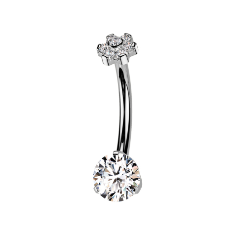 Banana filettatura interna argento fiore cristalli argento e cristallo argento incastonato