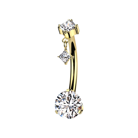 Threadless banana gold-plated square crystal silver pendant square crystal silver and crystal silver setting