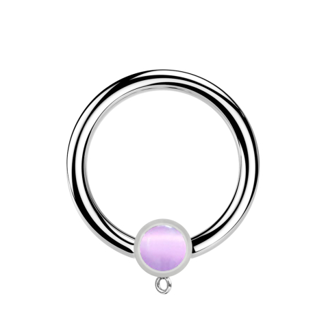 Micro Closure anneau argent avec cylindre pierre œil de chat violet anneau pour pendentif