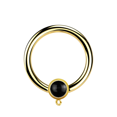 Anello Micro Closure placcato oro con pietra cilindrica di onice nera Anello per ciondolo