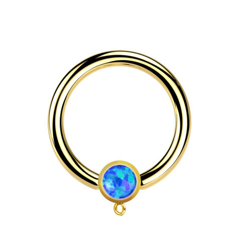 Micro Closure Ring gold-plated with cylinder opal blue Ring for pendant