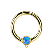Micro Closure Ring gold-plated with cylinder opal blue...