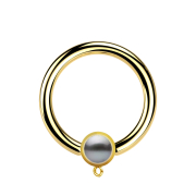 Micro Closure Ring gold-plated with cylinder pearl black...