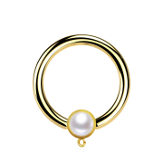 Micro Closure Ring gold-plated with cylinder pearl white...