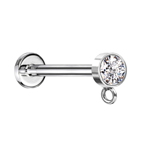 Micro Labret Innengewinde silber mit Zylinder Kristall silber Ring für Anhänger