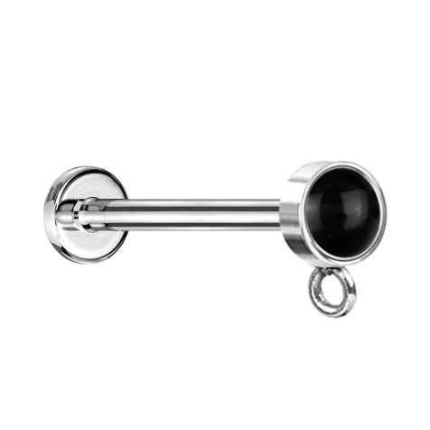 Micro Labret Innengewinde silber mit Zylinder schwarzer Onyx Stein Ring für Anhänger