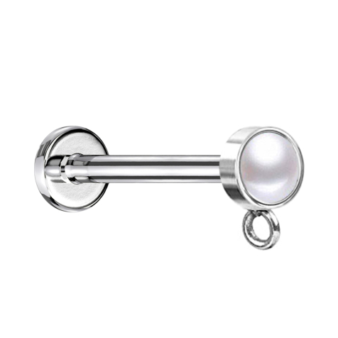 Micro Labret Innengewinde silber mit Zylinder Perle weiss Ring für Anhänger