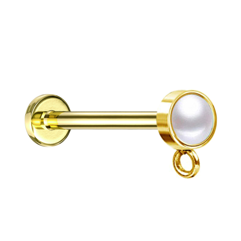 Micro Labret Innengewinde vergoldet mit Zylinder Perle weiss Ring für Anhänger