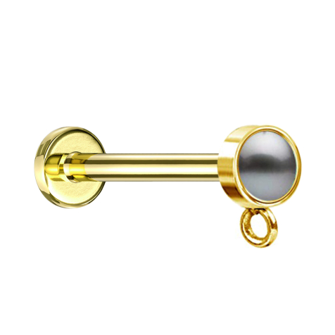 Micro labret internal thread gold-plated with cylinder pearl black ring for pendant