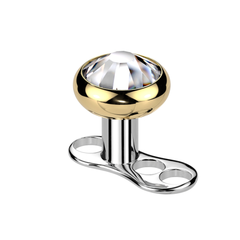 Dermal anchor, internal thread, gold-plated with crystal silver