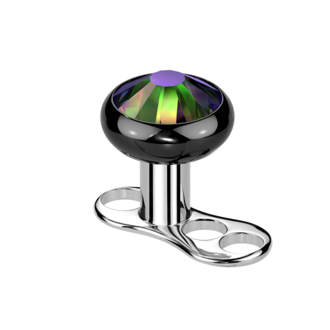 Dermal Anchor Internal Thread Black with Dark Multicolor Crystal