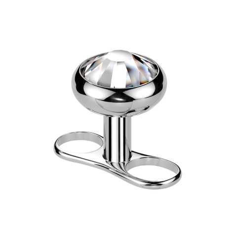 Dermal Anchor Internal Thread Silver Two Holes with Crystal Silver