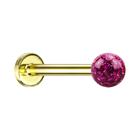 Micro labret placcato oro con strato protettivo epossidico fucsia a sfera di cristallo