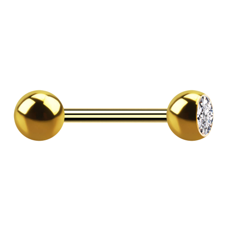 Barbell doré avec boule et cristal boule argenté