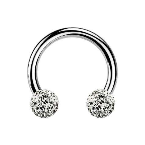 Circular barbell silver with two crystal balls silver epoxy protective layer