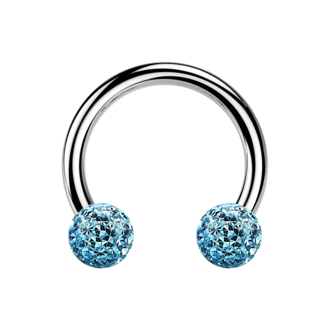 Circular Barbell argent avec deux boules de cristal aqua couche protectrice dépoxy