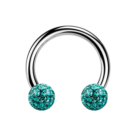 Circular Barbell argent avec deux boules de cristal turquoise époxy de protection