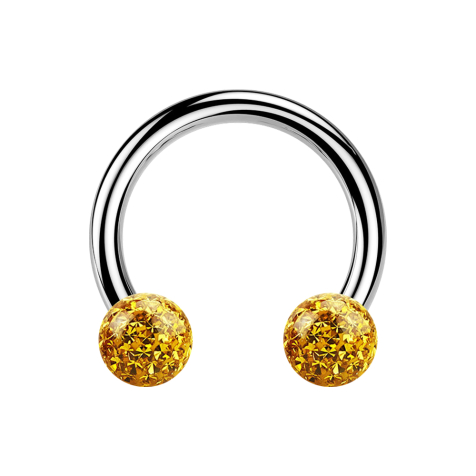 Circular barbell silver with two crystal balls topaz epoxy protective layer