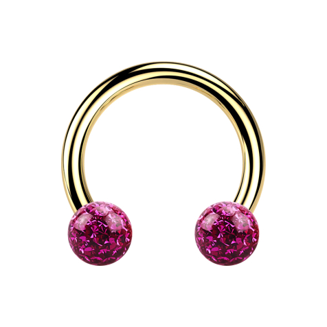 Micro Circular Barbell vergoldet mit zwei Kristallkugeln fuchsia Epoxy Schutzschicht