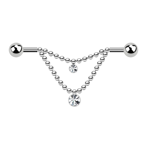 Barbell silber zwei Kugeln zwei Ketten Kristall sillber