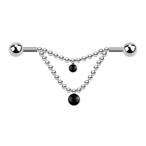 Barbell silver two balls two chains onyx stone
