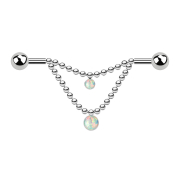 Barbell dargento due palle due catene bianco opale