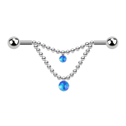 Barbell dargento due palle due catene blu opale